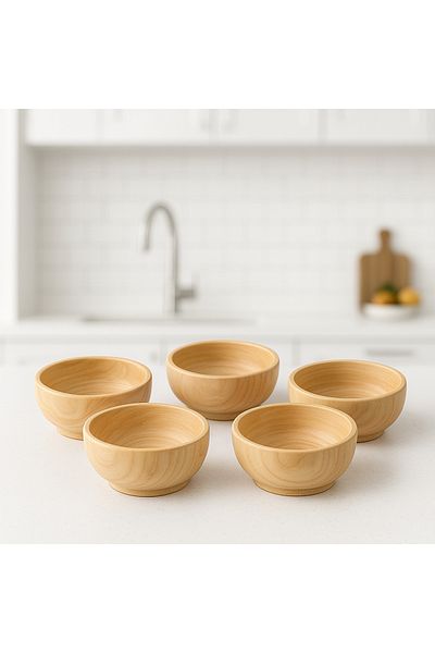 Home Handmade Set of 5 Ashwood Wooden Snack Bowls |   For Natural, Healthy and Stylish Presentations