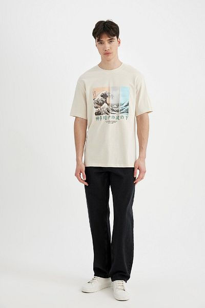 DeFacto Κοντομάνικο μπλουζάκι Art Hokusai Crew Neck - Κανονική εφαρμογή C2164ax24sm