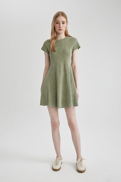 DeFacto A-line Ribbed Camisole Mini Short Sleeve Washed Pale Effect Dress C1700ax24sp