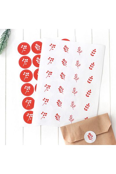 Bimotif Flower Pattern Round Red Sticker, 2.75 cm 2 Sheets (Red-White)