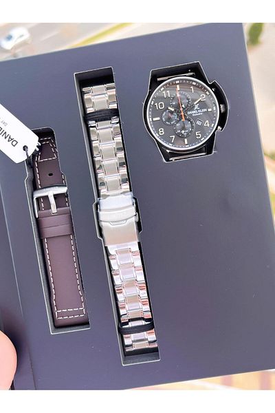 Daniel Klein Steel & Leather Band Men's Wristwatch - Active 3 Atm Bck.10737.K5