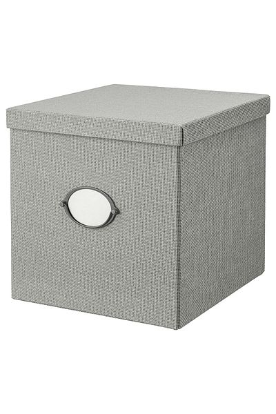 IKEA صندوق تخزين KVARNVIK مع غطاء، رمادي، 32 × 35 × 32 سم