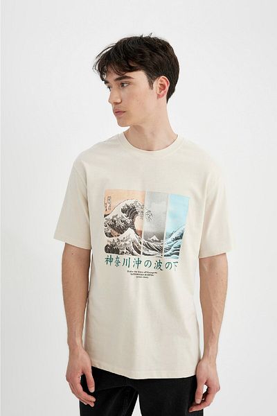 DeFacto Κοντομάνικο μπλουζάκι Art Hokusai Crew Neck - Κανονική εφαρμογή C2164ax24sm