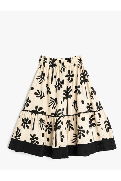 Koton Cotton, pleated, floral patterned midi skirt.