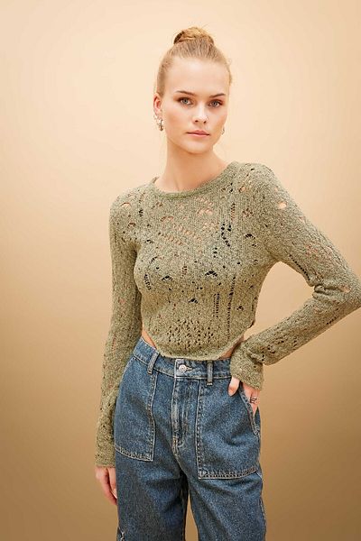 DeFacto Coool Slim Fit Crew Neck Openwork Sweater C2143ax24sp