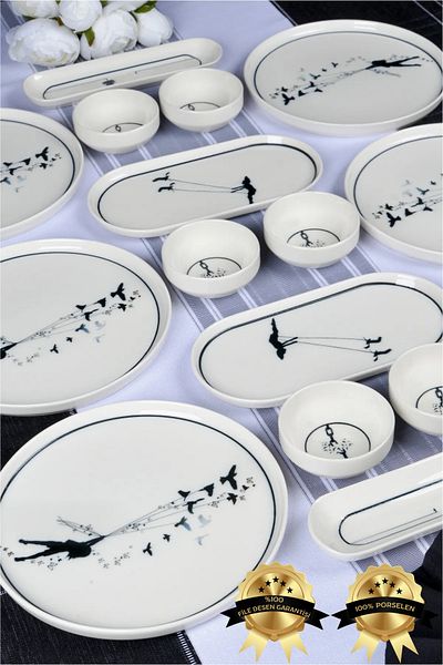 Farika Porselen Knot 16 Piece Porcelain Breakfast Set for 6