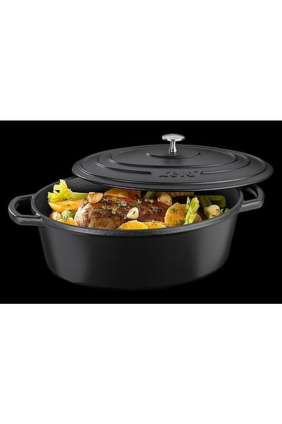 KELA Keck Lang Cast iron baking tray with lid CALIDO 33x26 cm black