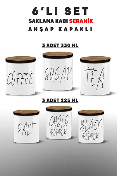 Bytwo 6 Storage Containers - Salt, Pepper, Chilli Flakes, Tea, Sugar, Coffee, Spice Set