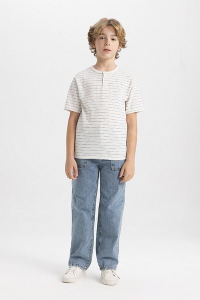 DeFacto Boy's Striped Judge Collar Short Sleeve T-Shirt - C2602A824Sm