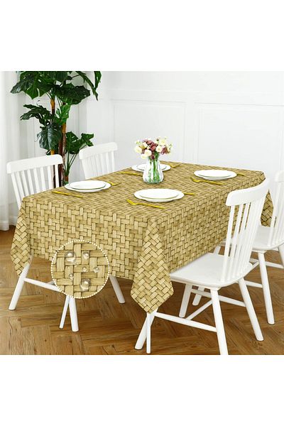 Evim Canvas Wicker Mustard Liquid Proof Stain Resistant Table Cloth