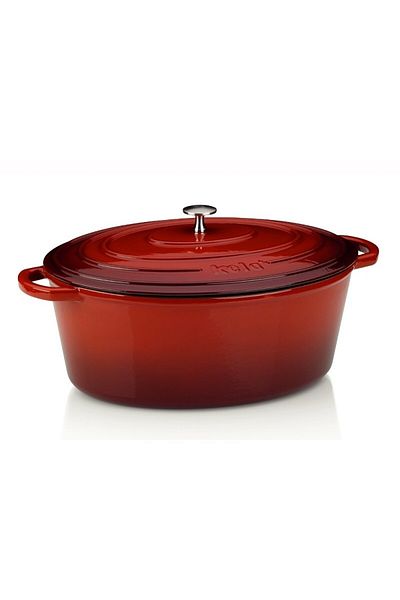 KELA Keck Lang Cast iron baking tray with lid CALIDO 35 x 28.5 cm red