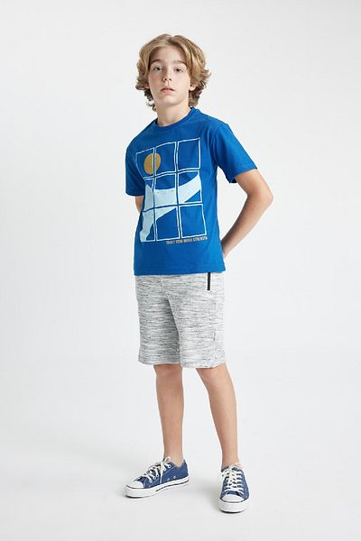 DeFacto Tricou cu mânecă scurtă cu imprimeu pentru băiat - Gât crew C3306A824SM