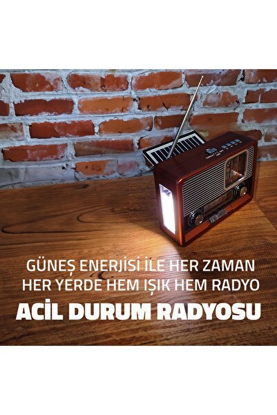 UpWay Güneş Enerjili Fenerli Şarjlı Retro Bluetooth Hoparlör FM AM SW Nostaljik Acil Durum Radyosu