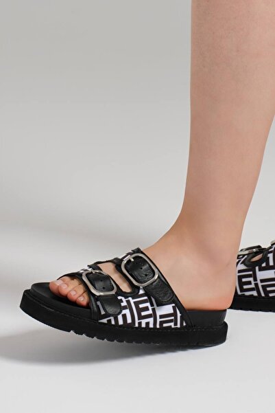 tw3 Papuci de damă din piele naturală cu design din țesătură imprimată