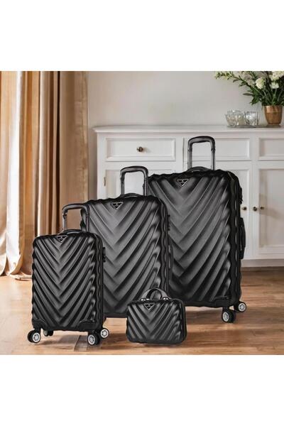 My Valice Lotus Abs Kabin Orta Büyük Ve Makyaj Boy Siyah 4'lü Travel Valiz Seti