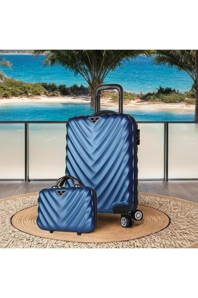 My Valice Lotus Abs Kabin Ve Makyaj Boy Lacivert 2'li Valiz Seti