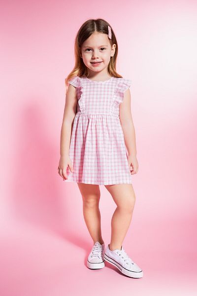 DeFacto Baby Girl Checkered Sleeveless Linen Look Dress C0070A524Sm