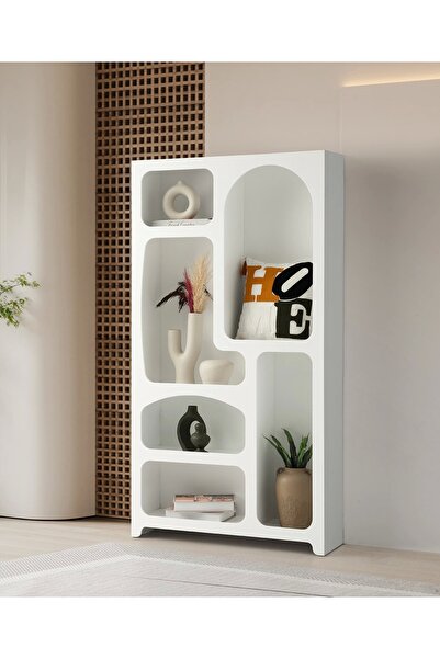 Evistro Dekoratif Büyük Duvar Rafı Kitaplık 6 Bölmeli Mdf Beyaz Kurulu Gönder...