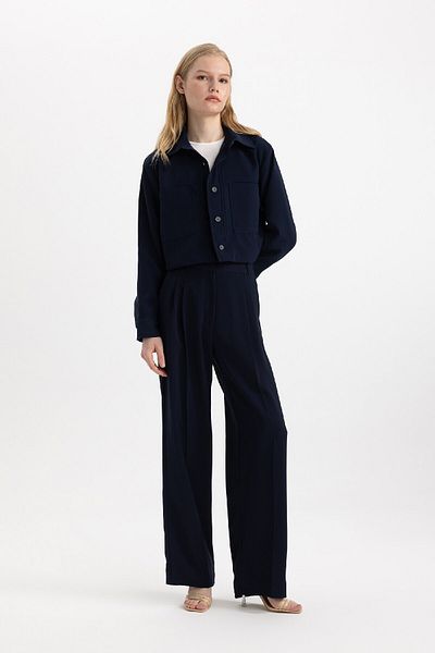 DeFacto Bunda Basic Crop Shirt Collar Blazer Jacket - C3832Ax24Sm