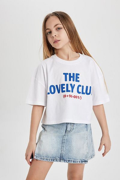 DeFacto Κορίτσια - Crew Neck Crop T-shirt, εμπριμέ, κοντό μανίκι C2216a824sm
