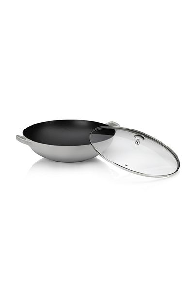 KELA Keck Lang Cast iron wok with lid CALIDO 36 cm gray