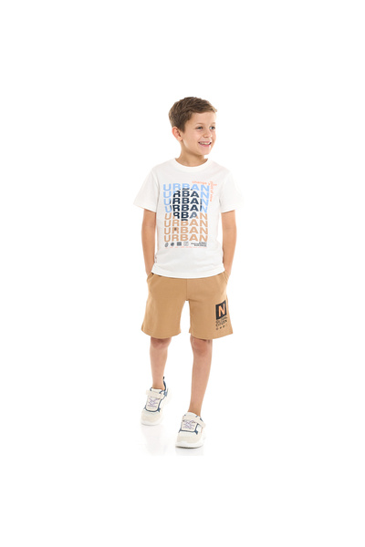 Victor and Jane Boys' 2 Piece Set with Matching T-shirt And Slogan Print Shorts