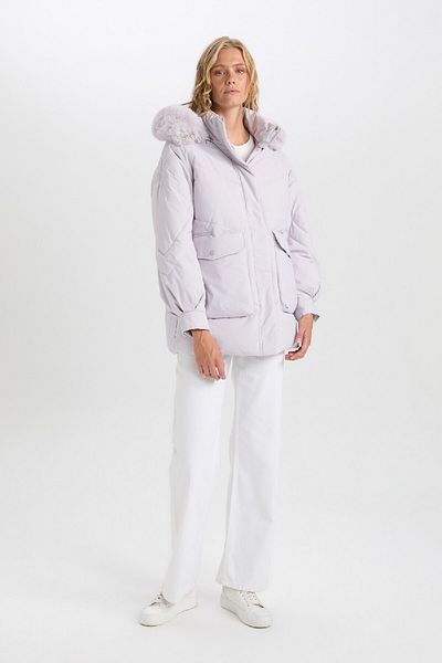 DeFacto Water Repellent Hooded Zipper Pocket Goose Feather Puffer Coat C3973Ax24Cw
