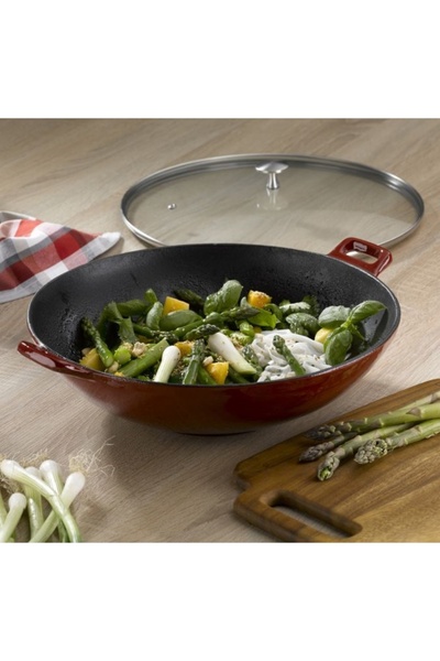 KELA Keck Lang Cast iron wok with lid CALIDO 36 cm red