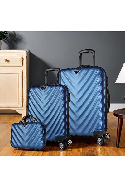 My Valice Lotus Abs Kabin Orta Ve Makyaj Boy Lacivert 3'lü Valiz Seti