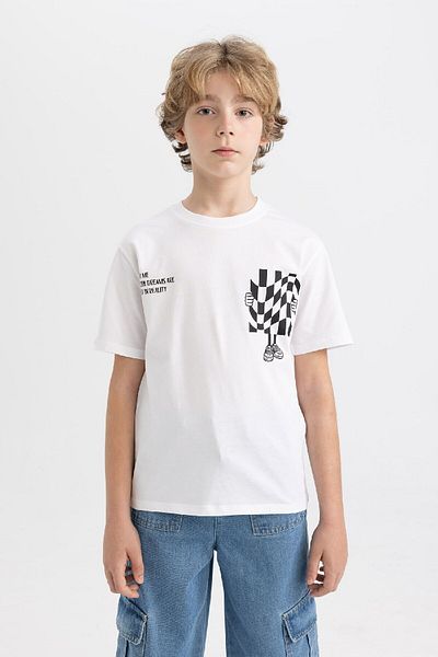 DeFacto Tricou cu mânecă scurtă imprimat cu decolteu turn pentru băiat C3299A824SM