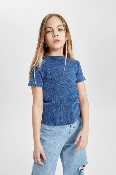 DeFacto Tricou cu mânecă scurtă cu nervuri pentru fete - decolteu, slim fit, C3187a824sm