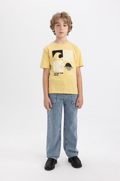 DeFacto Boy's Crew Neck Printed Short Sleeve T-Shirt C3308A824SM