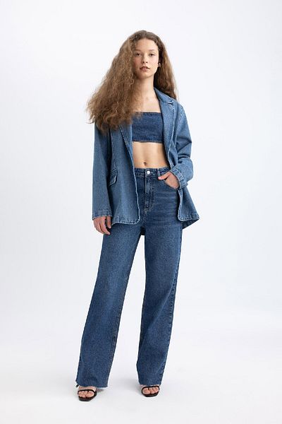 DeFacto Übergroße Jeansjacke mit breiter Passform und Knöpfen C3381ax24sm