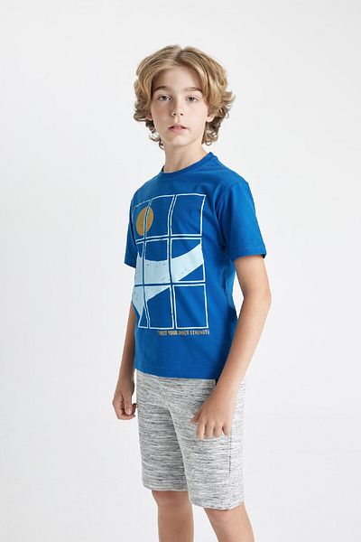 DeFacto Tricou cu mânecă scurtă cu imprimeu pentru băiat - Gât crew C3306A824SM