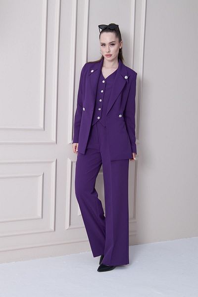 LOVELF 3 Piece Set with Button Detail on Collar Purple