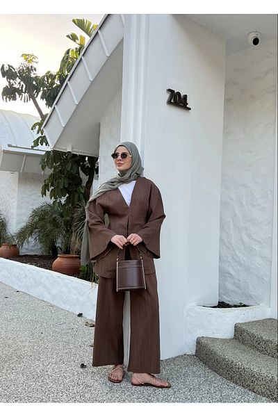 My Blog Brown 100% Cotton Jacket Trousers Suit - 8645