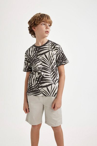 DeFacto Chłopięcy T-shirt z krótkim rękawem i nadrukiem z okrągłym dekoltem C2601A824SM