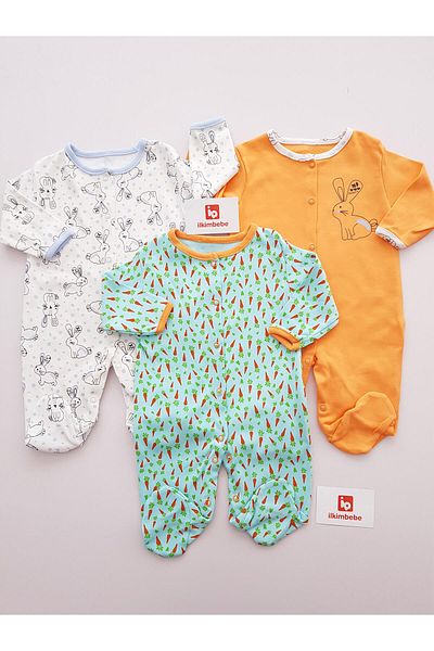 ilkimbebe Carrot Patterned 3-Piece Baby Romper