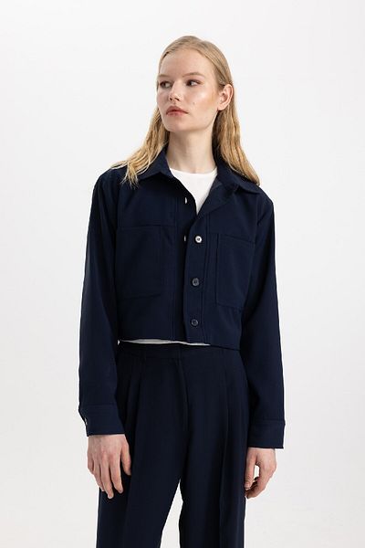 DeFacto Bunda Basic Crop Shirt Collar Blazer Jacket - C3832Ax24Sm