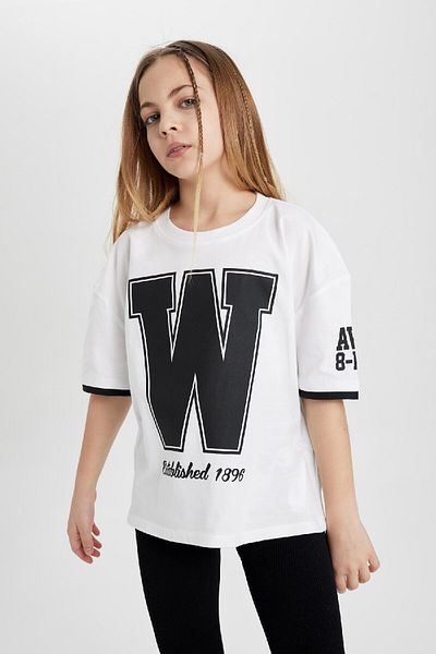 DeFacto Tricou cu mânecă scurtă imprimat cu mânecă scurtă pentru fetiță, cu croiala largă, C2215a824sm
