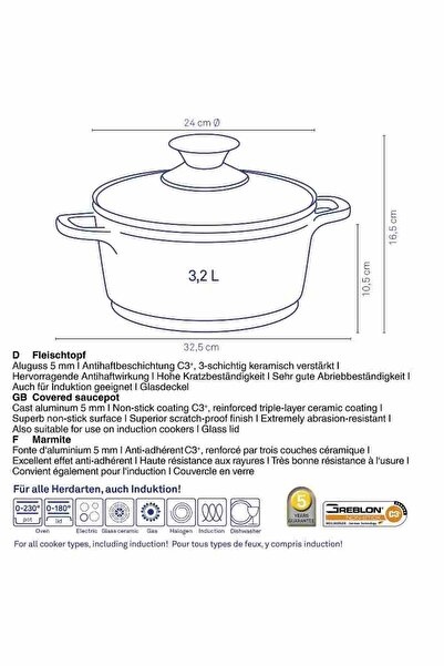 KELA Keck Lang Casserole with non-stick surface KERROS 16 cm / 1 l