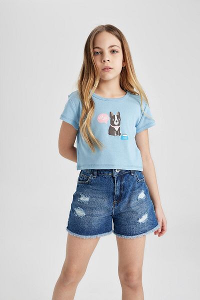 DeFacto Tricou cu mânecă scurtă cu nervuri cu decolteu - Fată C2217a824sm