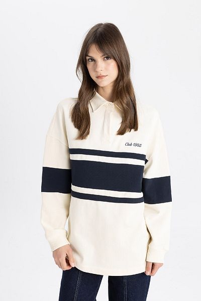 DeFacto Regular Fit Polo Neck Printed Long Sleeve Sweatshirt Tunic C3850ax24sp