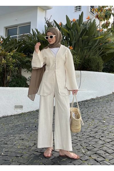 My Blog Natural 100% Cotton Jacket Trousers Set - 8645