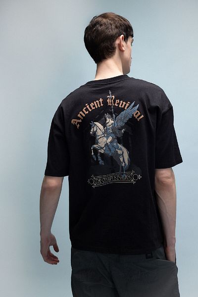 DeFacto Oversize Wide Fit Crew λαιμόκοψη εμπριμέ κοντομάνικο μπλουζάκι C3631ax24sp