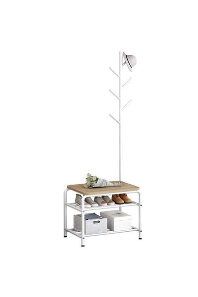 Quasar & Co. Cuier Quasar & Co.®, cu bancuta si raft incaltaminte, mobila hol, 54x35x170,5 cm, lemn/metal, alb