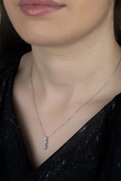 Swarovski Union Zirconia Kadın Üçlü Pırlanta Montür Gümüş Kolye