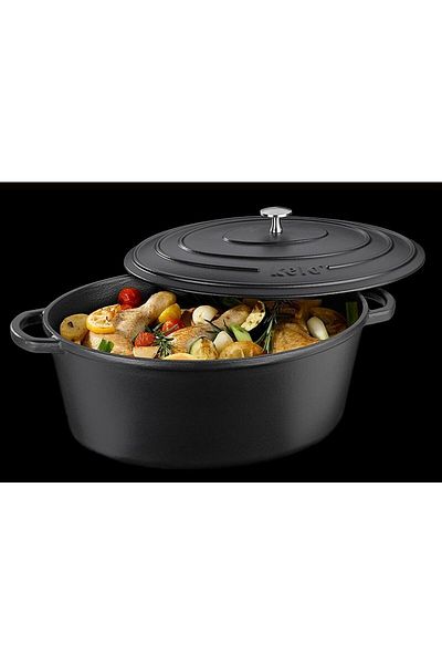 KELA Keck Lang Cast iron baking tray with lid CALIDO 36x29 cm black