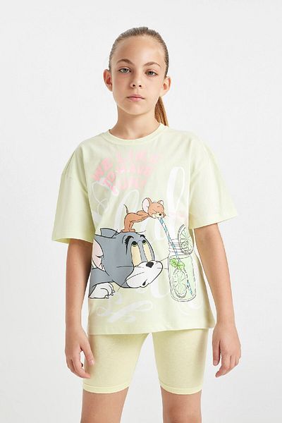 DeFacto Tom & Jerry Patterned Girl's T-Shirt - Relax Fit, Crew Neck, Short Sleeve C2638A824Sm