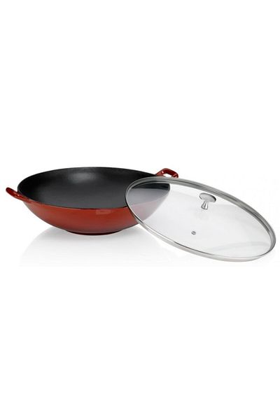 KELA Keck Lang Cast iron wok with lid CALIDO 36 cm red